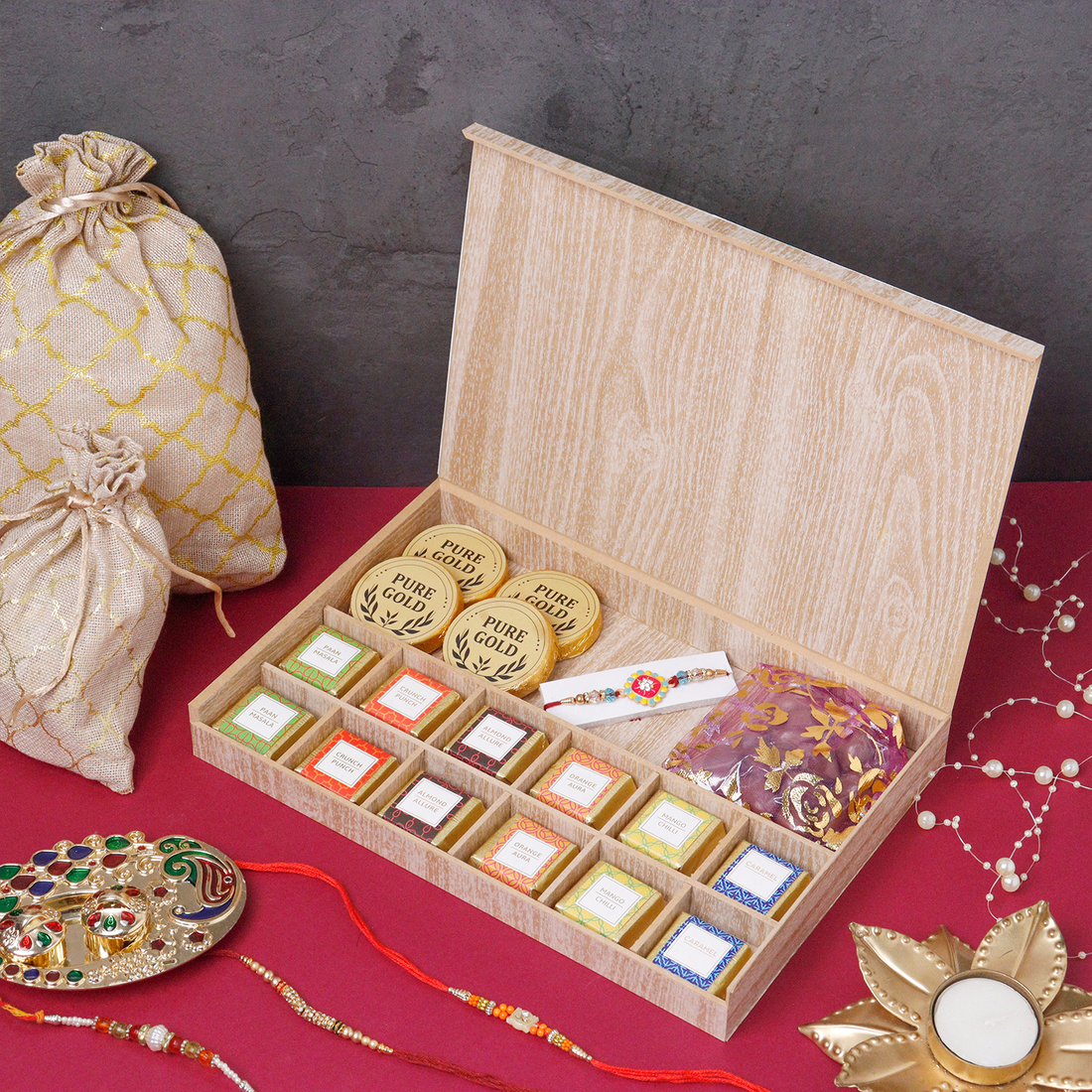 Premium Rakhi Wooden Hamper