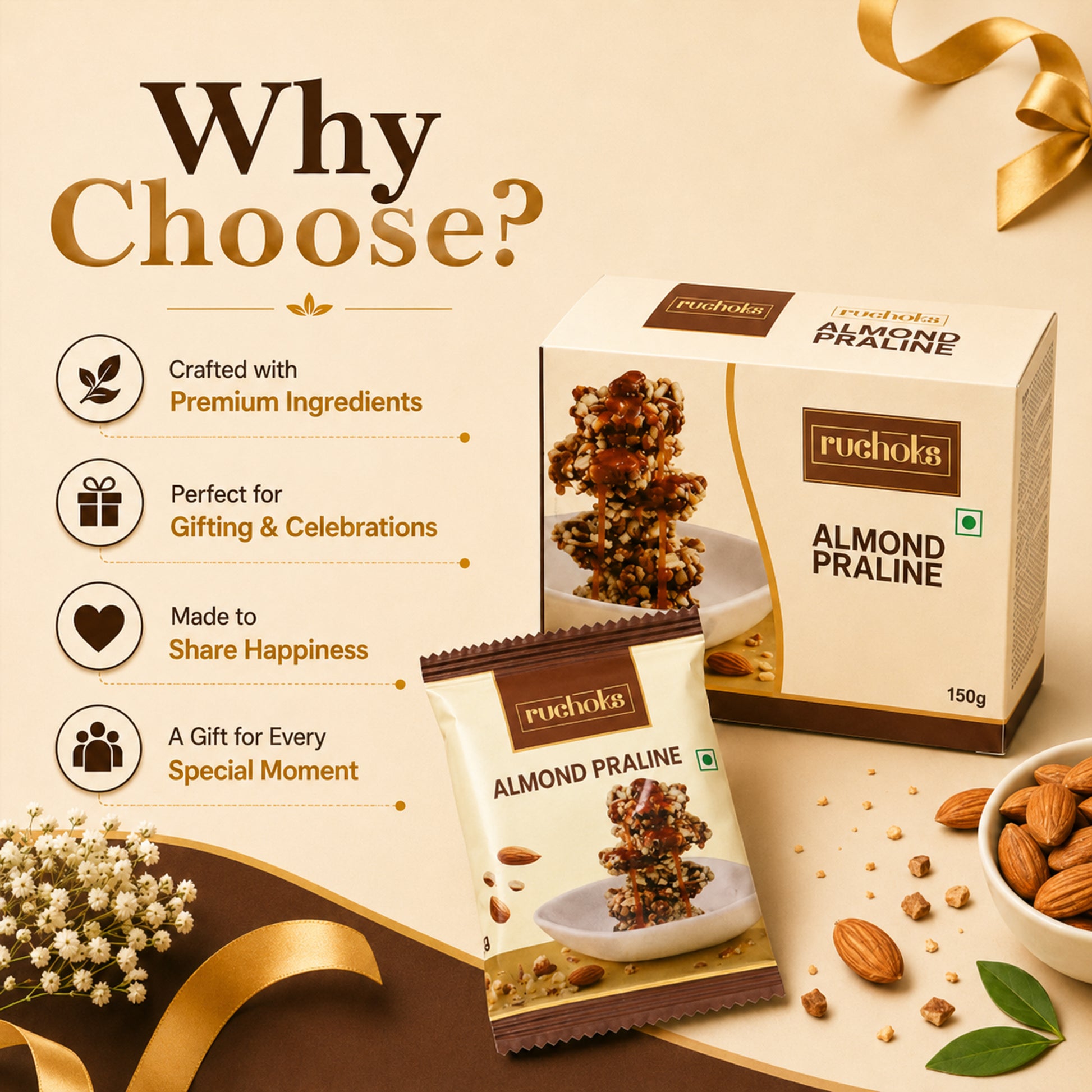 Ruchoks Almond Praline_Premium Chocolate Brittles  (10 Units)
