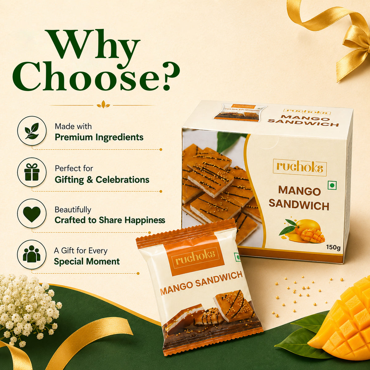 Ruchoks Mango Sandwich Premium Chocolate Brittles  (10 Units)