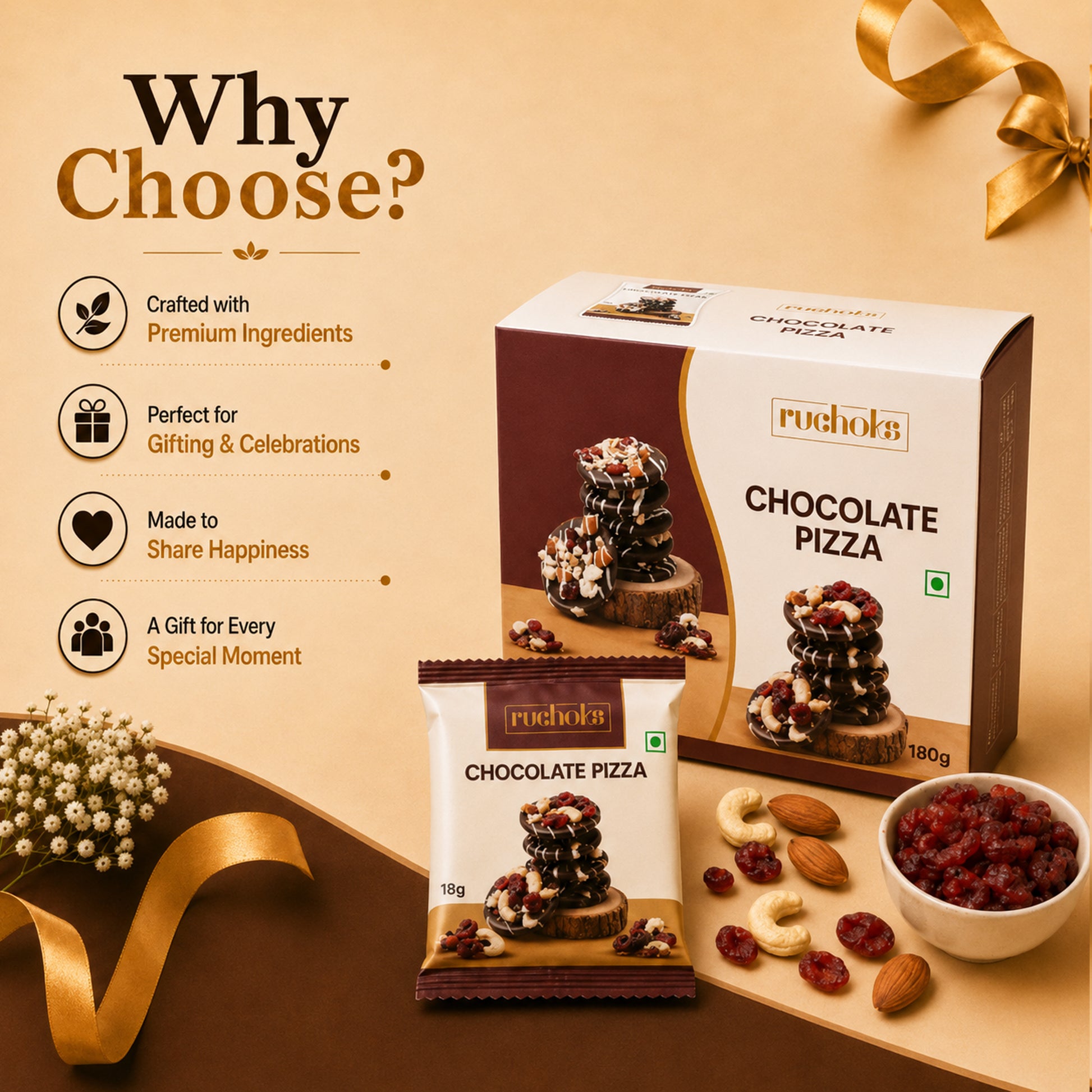Ruchoks Chocolate Pizza Premium Chocolate Brittles  (10 Units)