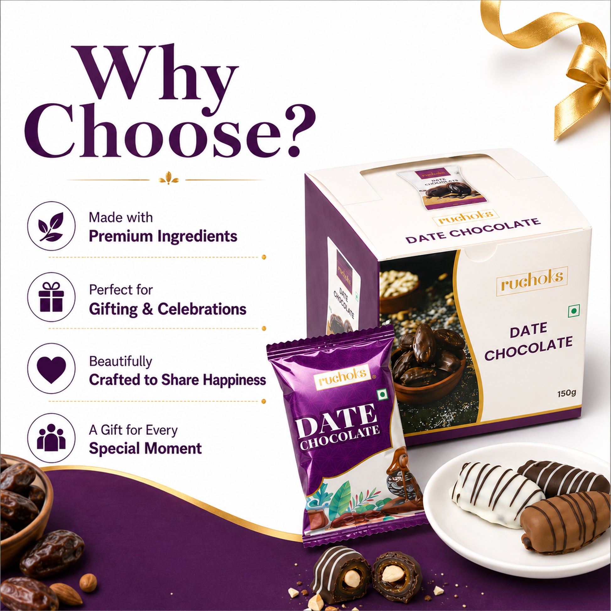 Ruchoks Dates Premium Chocolate Fudges  (150 g)