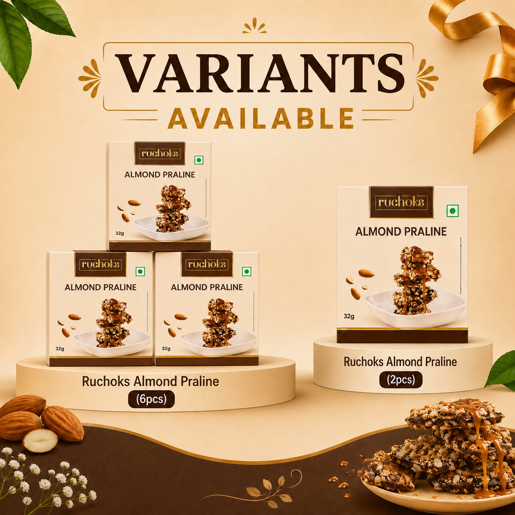 Ruchoks Almond Praline_Premium Chocolate Brittles  (10 Units)