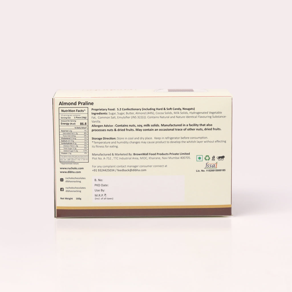 Ruchoks Almond Praline_Premium Chocolate Brittles  (10 Units)