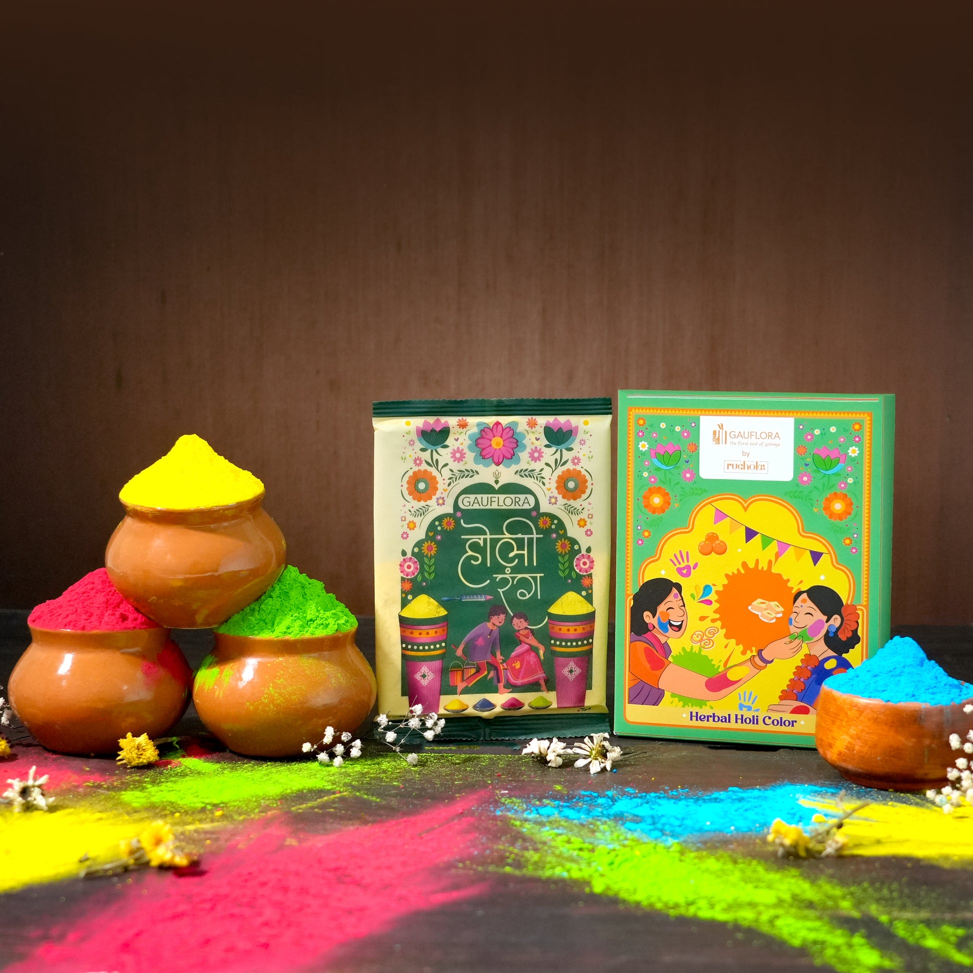 Organic Herbal Holi Colours - Pack of 4 200 gms