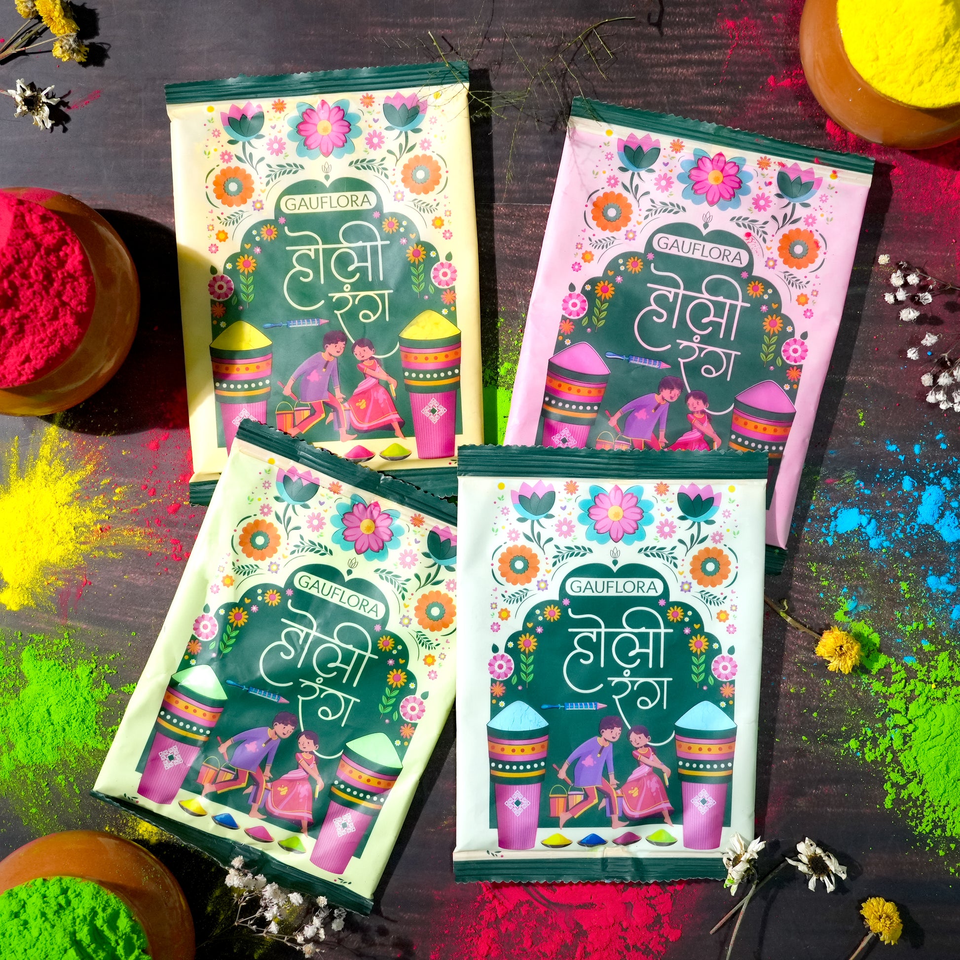 Organic Herbal Holi Colours - Pack of 4 - 400 gms